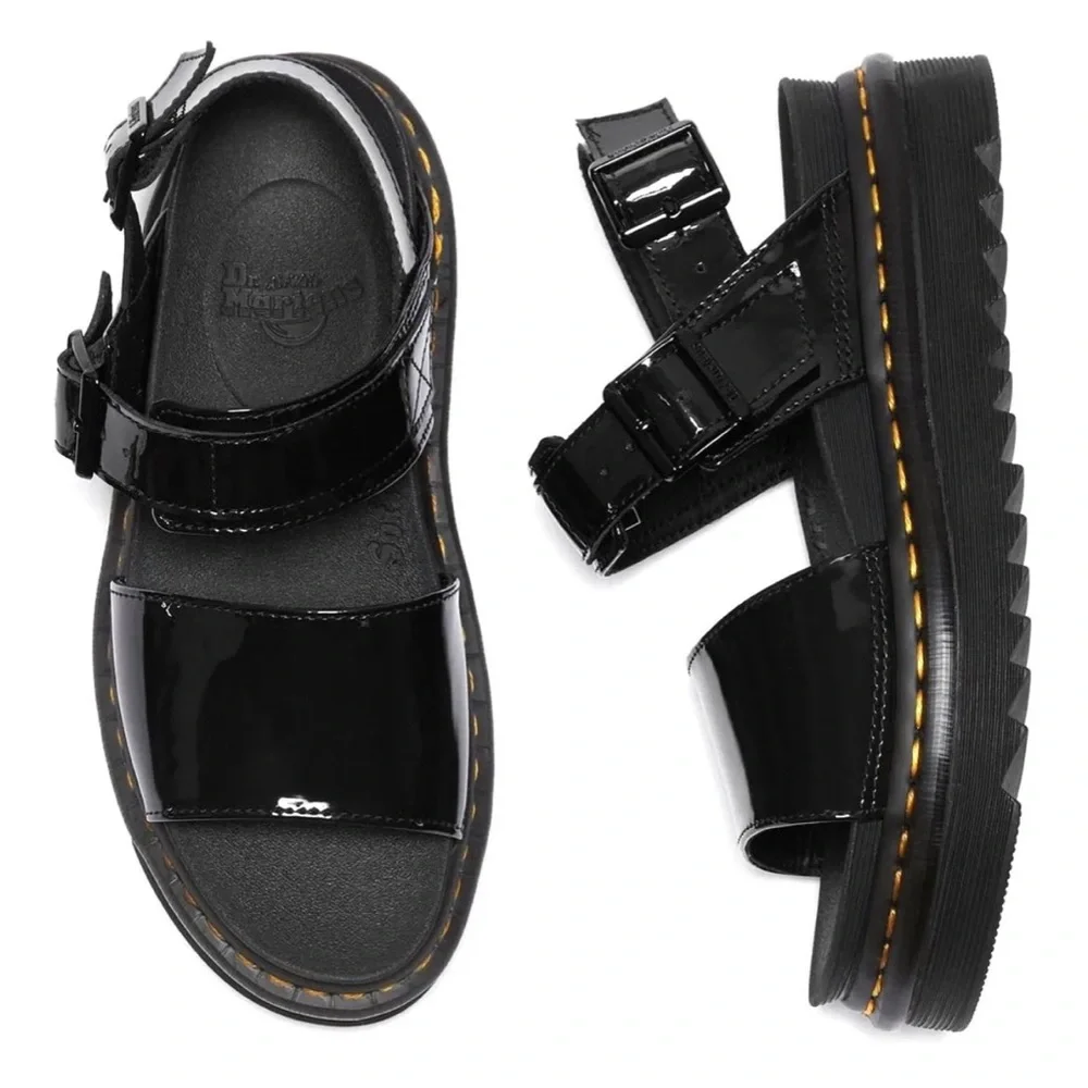 Dr. Martens VOSS   Black Patent Lamper 2 Buckle Sandal Size  EU 39 / US 8
